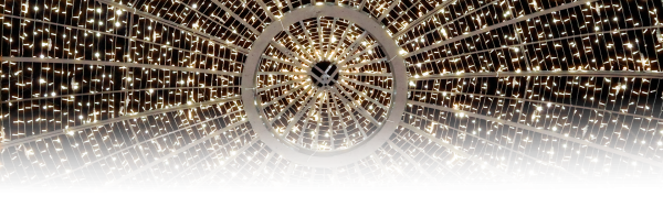 Interior of a giant illuminated Christmas bauble